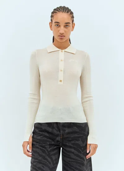 Ganni Wool Polo Shirt In Cream