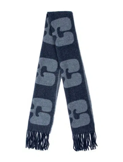 Pre-owned Ganni Wool Printed Scarf In Blue