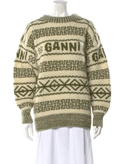 Pre-owned Ganni Wool Printed Sweater In Green