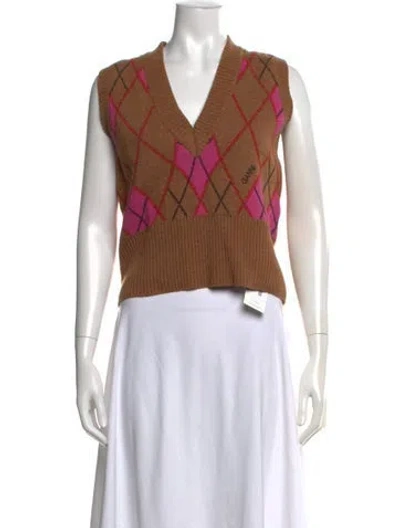 Pre-owned Ganni Wool Printed Sweater In Neutrals