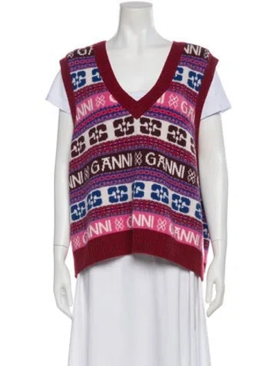 Pre-owned Ganni Wool Printed Sweater In Pink