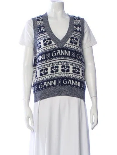 Pre-owned Ganni Wool Printed Sweater In Purple