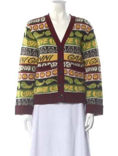 Pre-owned Ganni Wool Printed Sweater In Red