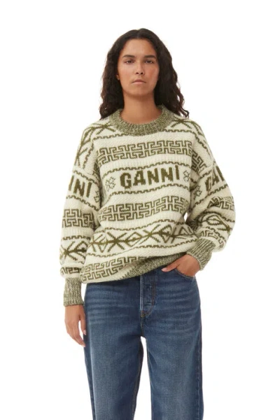 Ganni Lambswool Pullover In Green