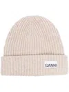 Ganni Oversized Wool Rib Knit Beanie In Neutral