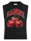 Ganni Sleeveless Intarsia Knit Crew Neck Top In Black