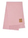 Ganni Fringed Scarf With Logo Patch In Pink
