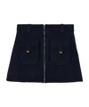 Ganni Navy Boiled Wool Miniskirt In Black