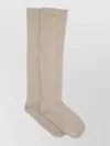 Ganni Wool Socks Knee High Ribbed Cuff In Neutral
