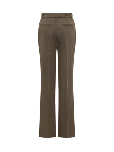 Ganni Wool Straight Paint Pants In Canteen