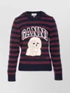 Ganni Wool Striped Crewneck Sweater In Burgundy