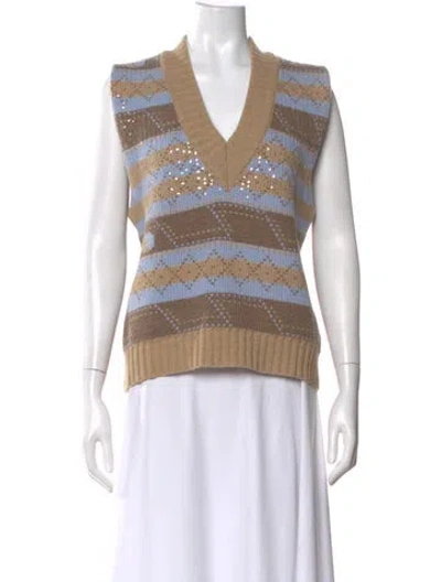 Pre-owned Ganni Wool Striped Sweater In Brown
