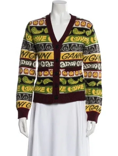 Pre-owned Ganni Wool Striped Sweater In Green