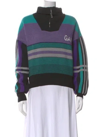Pre-owned Ganni Wool Striped Sweater In Green