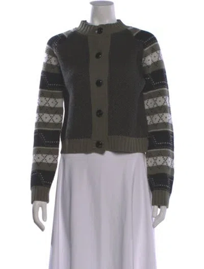 Pre-owned Ganni Wool Striped Sweater In Green