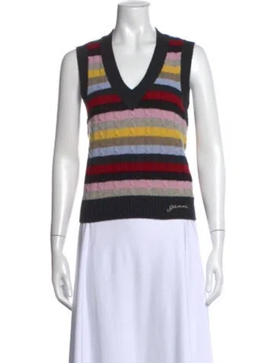 Pre-owned Ganni Wool Striped Sweater In Green