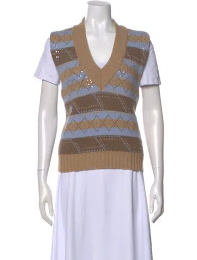 Pre-owned Ganni Wool Striped Sweater In Neutral