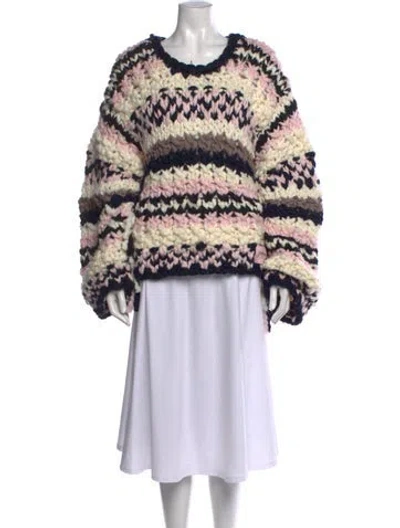 Pre-owned Ganni Wool Striped Sweater In Neutral