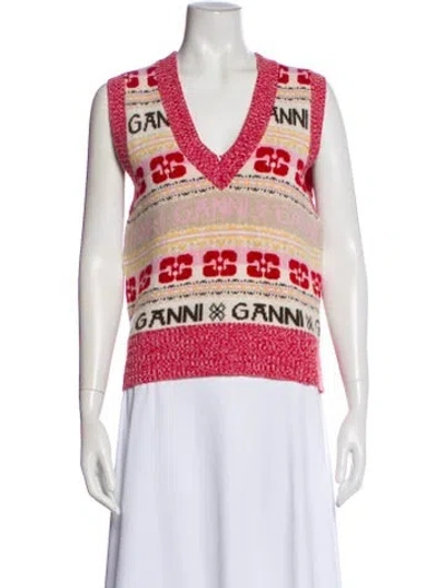 Pre-owned Ganni Wool Striped Sweater In Red
