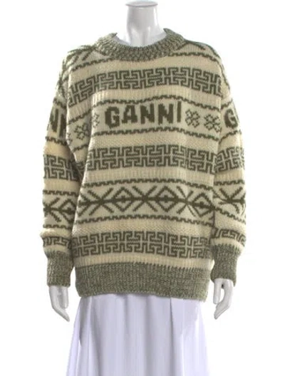 Pre-owned Ganni Wool Striped Sweater W/ Tags In Green
