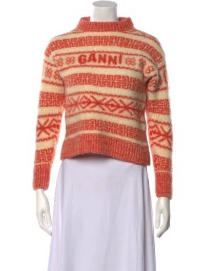 Pre-owned Ganni Wool Striped Sweater W/ Tags In Orange