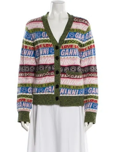 Pre-owned Ganni Wool Striped Sweater In White