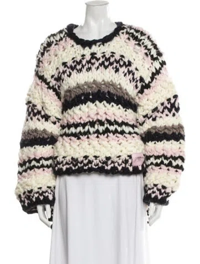 Pre-owned Ganni Wool Striped Sweater In White