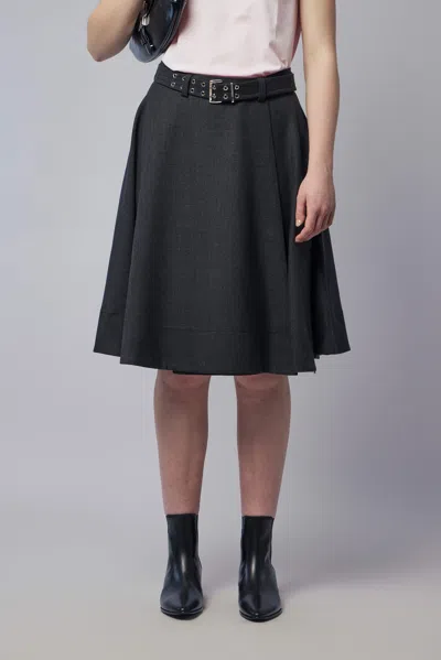 Ganni Wool Suiting Knee Length Wrap Skirt In Gray