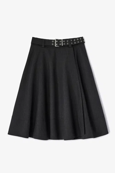 Ganni Wool Suiting Wrap Skirt - Size 40 Mixed In Black
