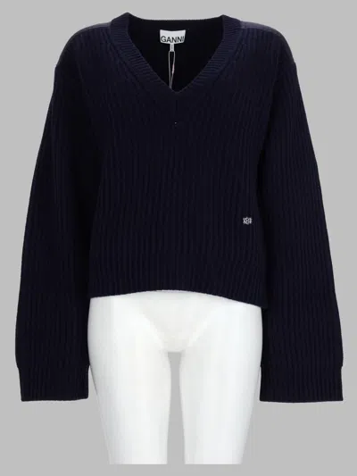 Ganni Wool Sweater In Blue