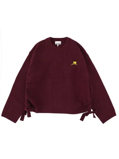 Ganni Wool Sweater In Burgundy