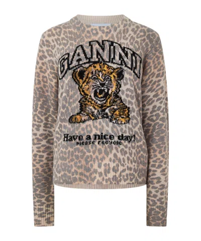 Ganni Wool Sweater Crew Sweatshirt In Multi