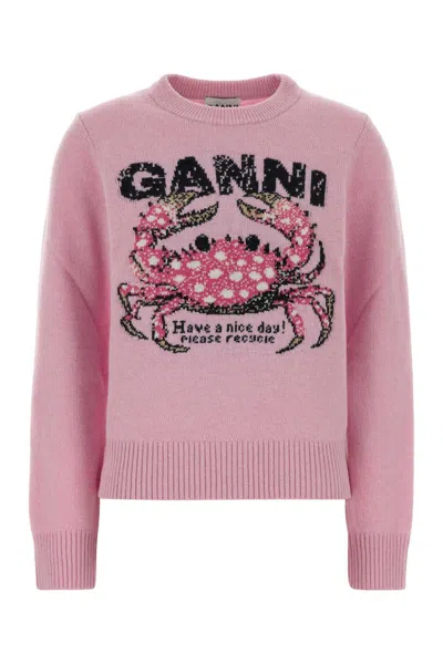 Ganni Wool Sweater In Pink