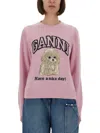 Ganni Womens Chalk Pink Poodle Logo-motif Wool-blend Knit Jumper Xs In Pink