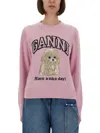 Ganni Poodle Pink Crewneck Jumper In Pink