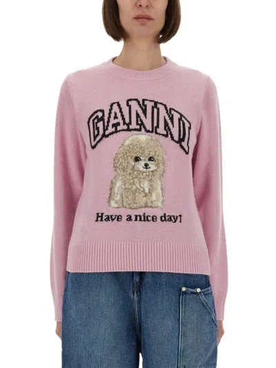 Ganni Women Graphic Sweater In Pink