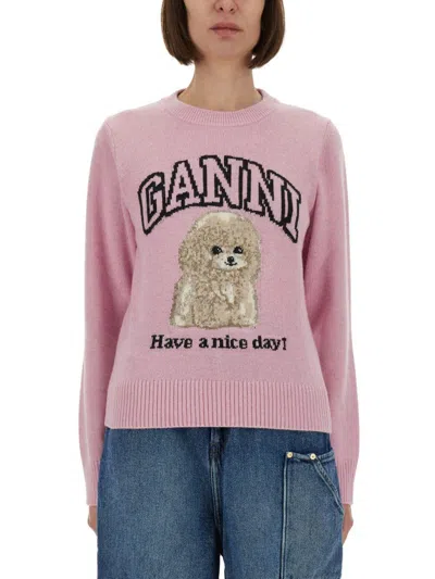 GANNI GANNI WOOL SWEATER WITH POODLE
