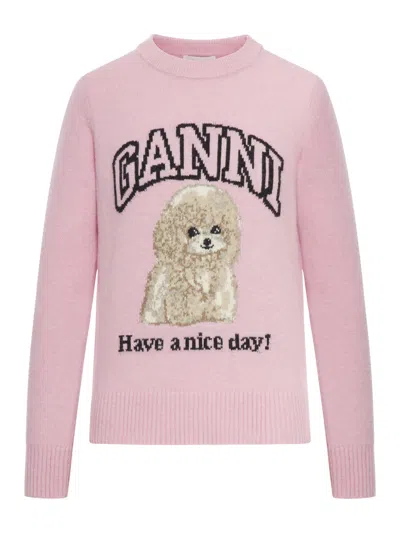 GANNI WOOL SWEATER WITH PRINT