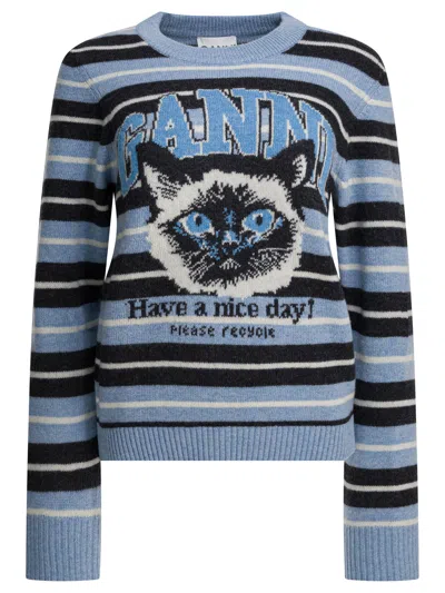 Ganni Wool Sweater With Print In Multi