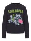 Ganni Playful Puppy Love Graphic Wool Blend Crewneck Sweater In Nude