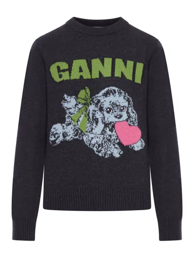GANNI WOOL SWEATER WITH PRINT