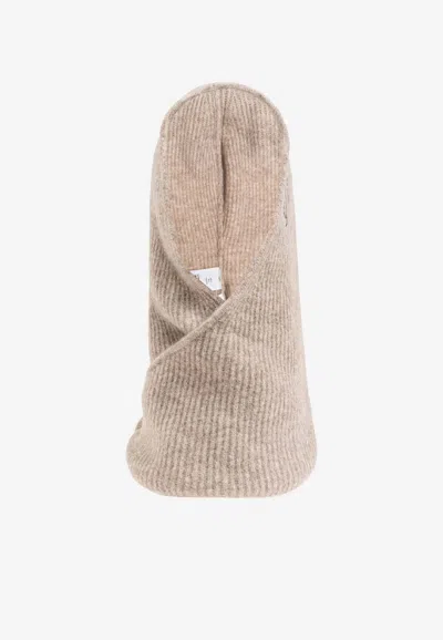 Ganni Wool Tied Balaclava Snood In Sand