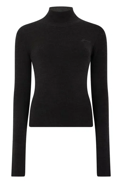 Ganni Wool Turtleneck Sweater In Black