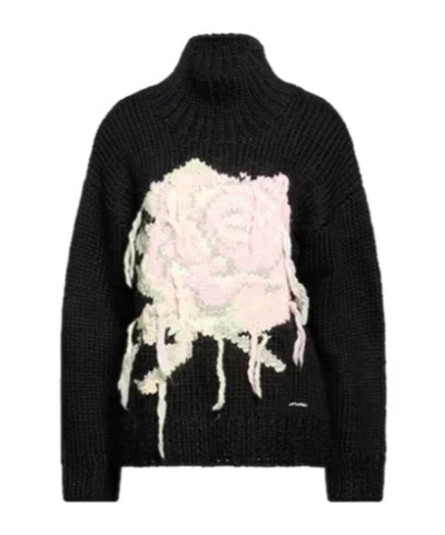 Ganni Wool Turtleneck Sweater In Black