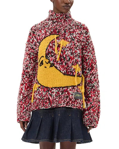 Ganni Womens Racing Red Crescent-moon Funnel-neck Wool-knit Jumper