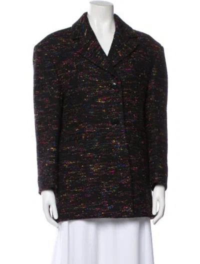 Pre-owned Ganni Wool Tweed Pattern Blazer In Black