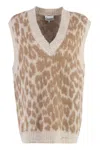 Ganni Sleeveless Leopard Jacquard Oversized Vest In Animalier