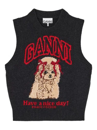 Ganni Wool Vest In Blue