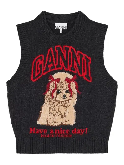 Ganni Wool Vest In Animal Print