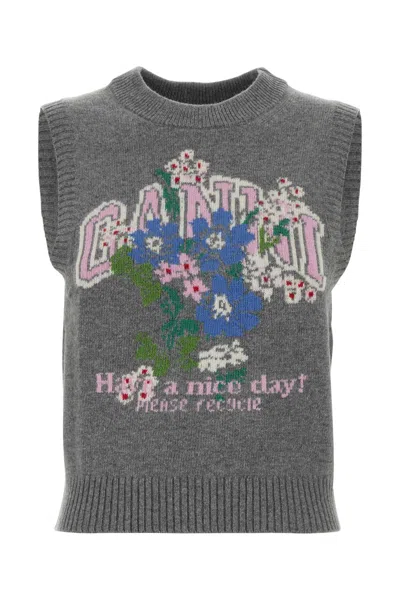 Ganni Wool Vest In Gray